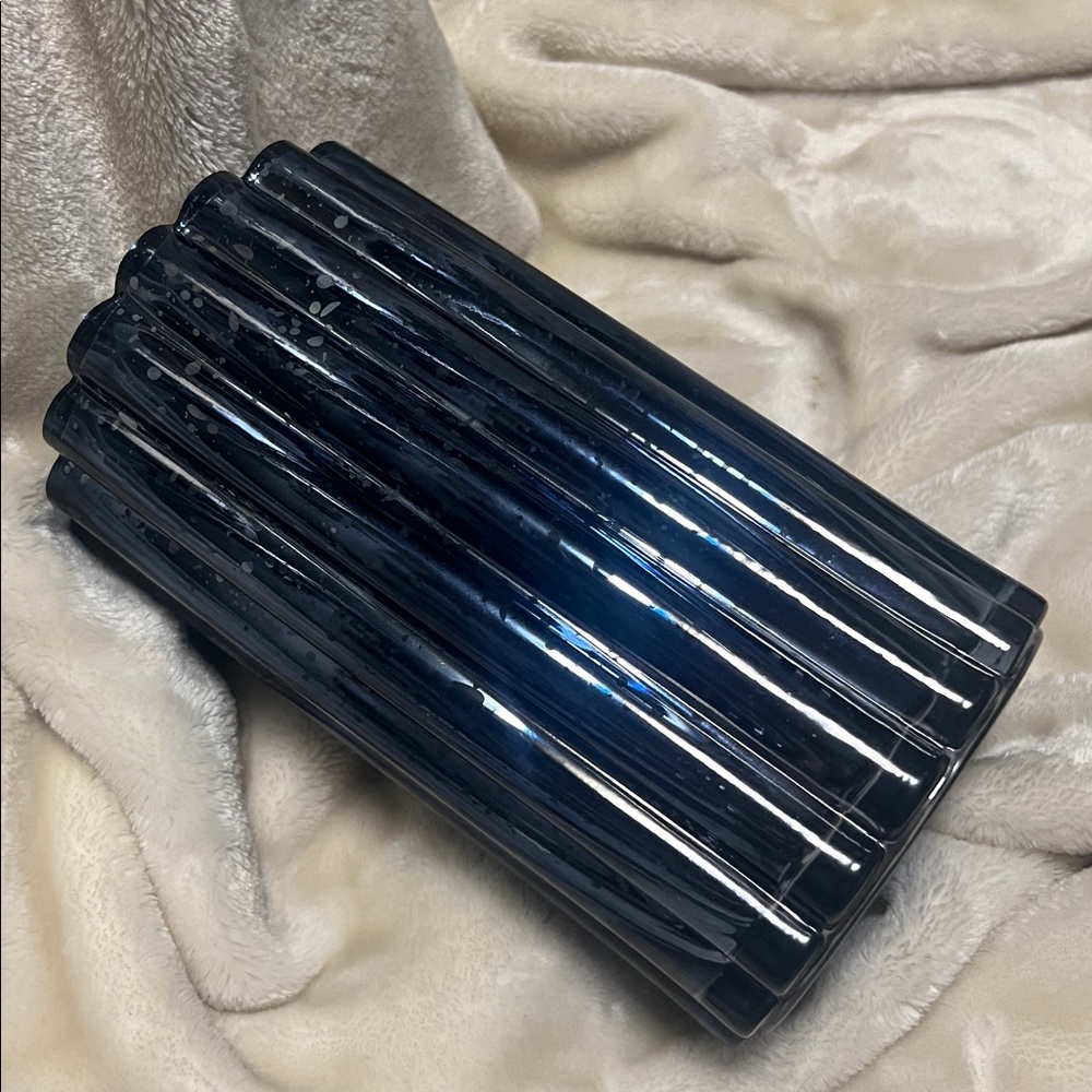 NIB 🏮 ONE IRIDESCENT BLUE/SILVER SPARKLY GLASS LANTERN LAMP VASE w/STRING LIGHTS - Picture 5 of 15